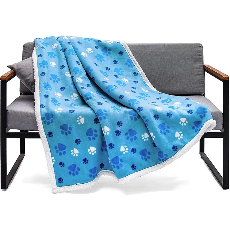 Wholesale paw printing flannel sherpa dog blanket pet blanket puppy blanket