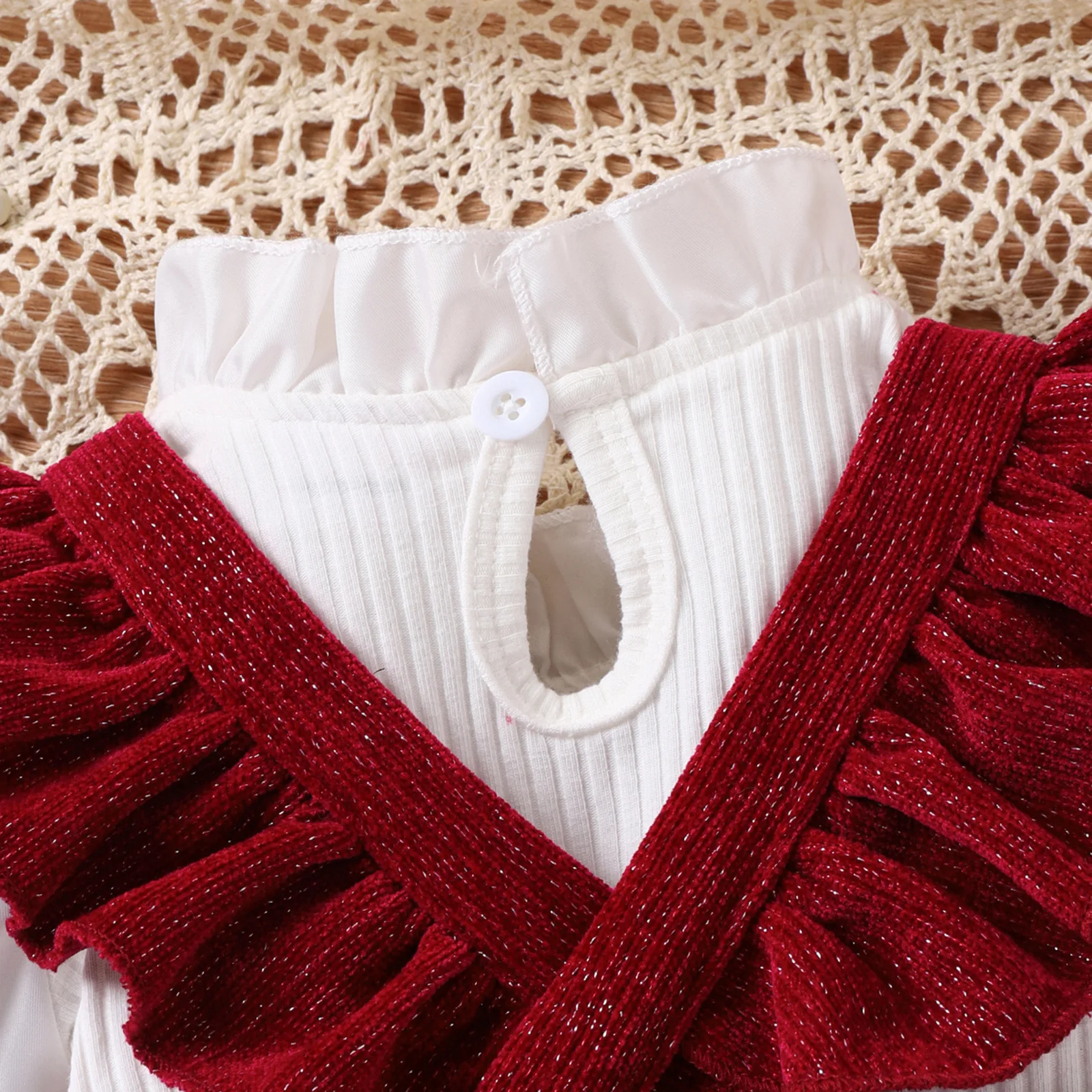 2024 Girl Winter Clothing Sets White Lace Collar Top Corduroy Bow Red Dress Toddler Newborn Christmas Wear Fall Baby Clothes