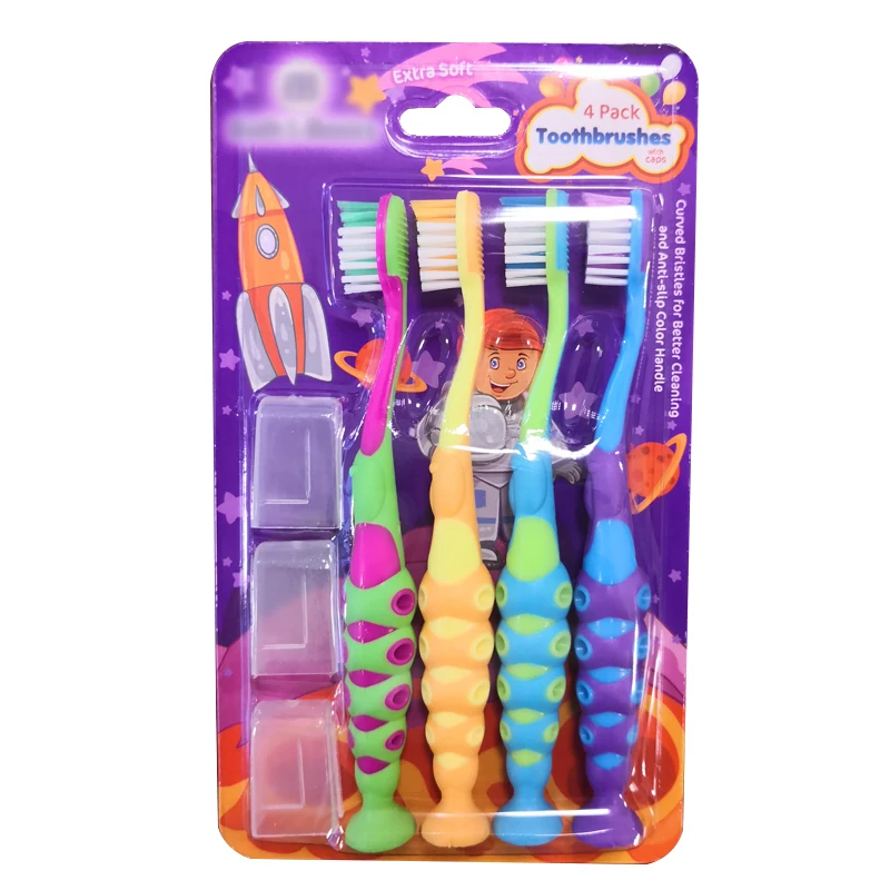 4 Pack Baby Kids Extra Soft Bristles Toothbrush with Compact for Sensitive Teeth  and Easy Grip Suction Cup Handles