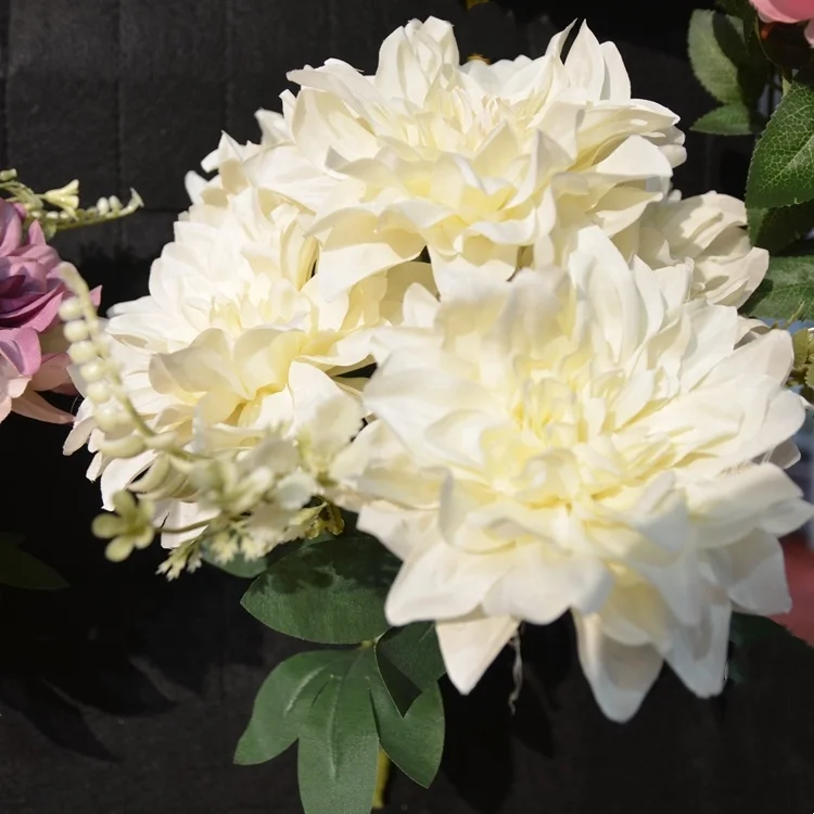 hot sale cheap price high quality artificial flower silk Dahlia bouquet for wedding decoration, home decoration