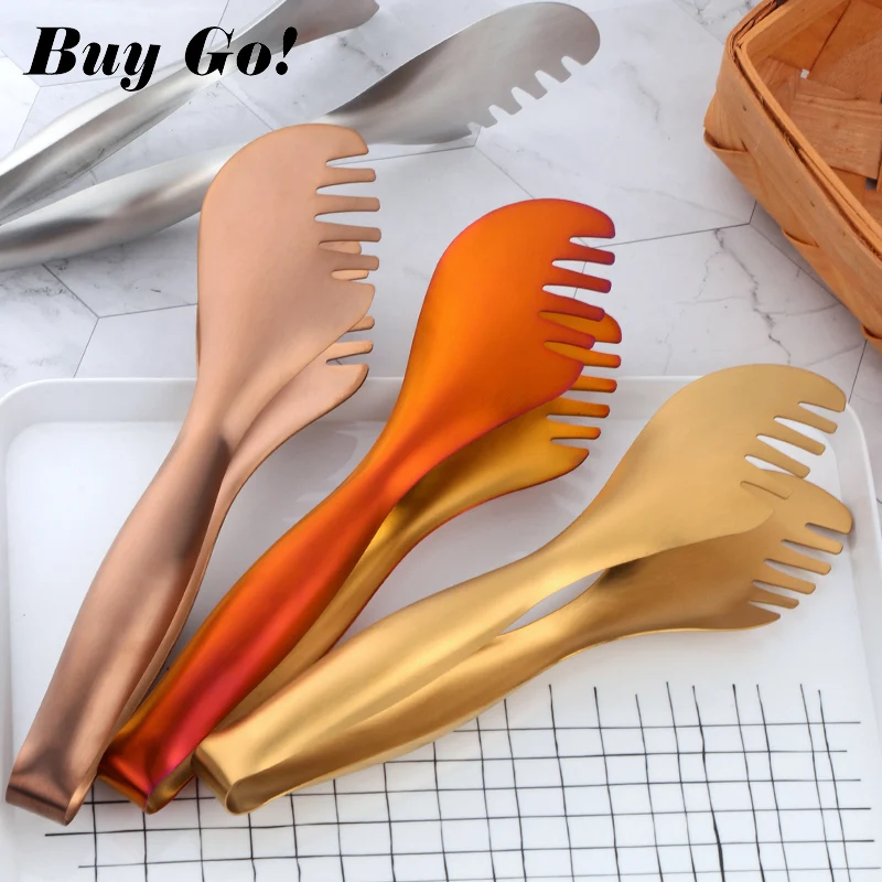 Food Grade Toothed Non Slip Stainless Steel BBQ Kitchen Cooking Food Serving Tongs