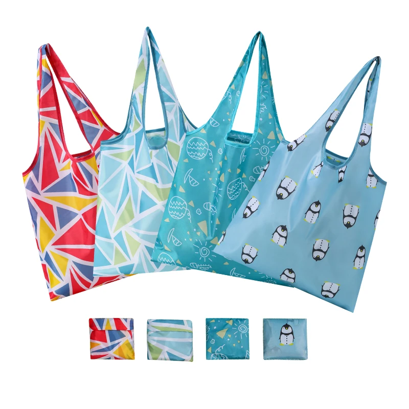 cheap  ripstop waterproof reusable gift bags washable durable and lightweight reusable foldable shopping bags grocery tote bags