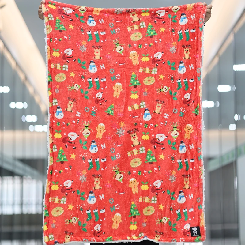 Luxury winter warm sublimation printed flannel fleece sherpa travel double bed mat blanket with OEM logo