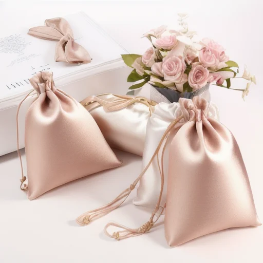 Wholesale high quality sustainable Custom logo small velvet Luxury Gift Packaging Silk Satin Drawstring Jewelry Pouch Bag