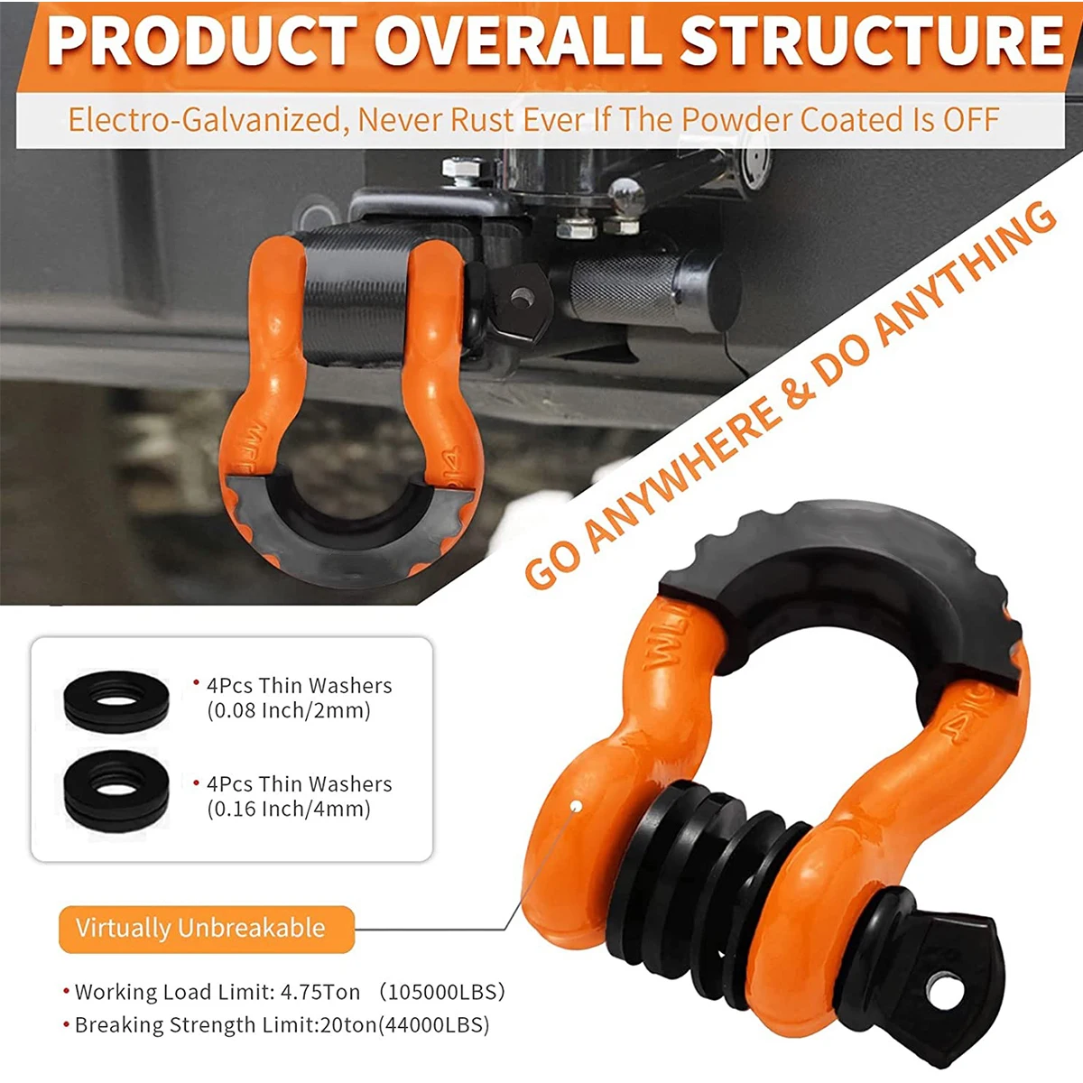 Rigging Hardware Drop Forged Towing G209 Shackle 4.75T Off-Road Vehicles Towing Hook with Isolator