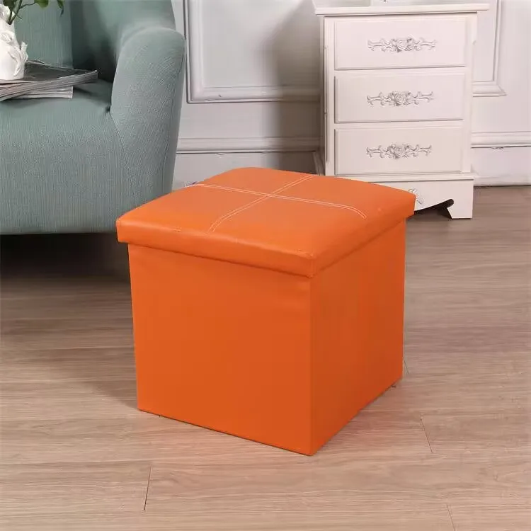Leather Square Home Furniture Ottoman Storage Stool for Living Room