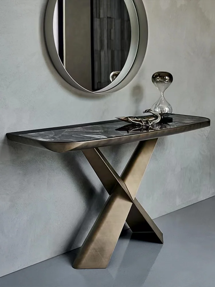 Italian-style light luxury rock plate porch table entry wall stainless steel simple modern living room porch table