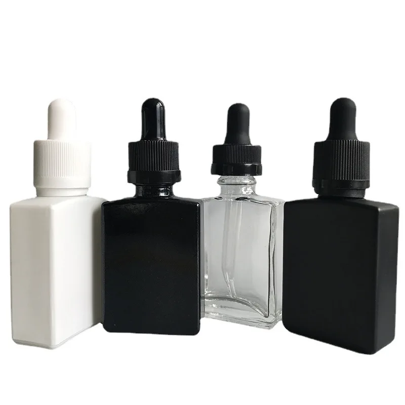 1oz rectangular mens beard essential oil bottles rectangle frosted matte black dropper square glass bottle 30ml with pipette