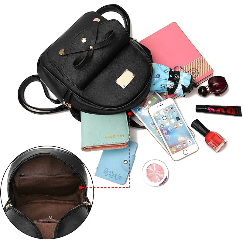 Korean stylish travel pu leather school shoulder bag fashion cute student mini backpacks for girls