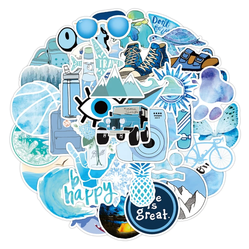 wholesale 50pcs blue marine life sticker waterproof pvc vinyl die cut suitcase mobile phones sticker cartoon ocean stickers kids