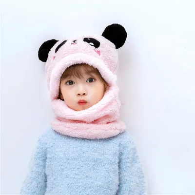 Winter Children Hat Plus Fleece Kids Caps Cartoon Hat for Girls Boys Scarf Thicken Cap Newborn Photography Baby Stuff