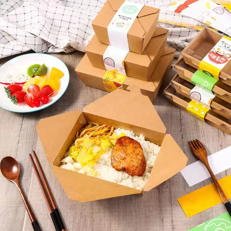Fast Food Biodegradable Kraft Paper Lunch Container Food Package Take Away Box