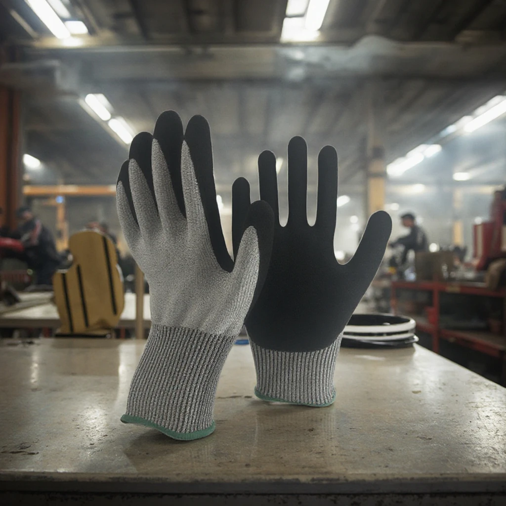 SRsafety Hand Protection ANSI A3 cut proof gloves level C sandy nitrile coated custom work gloves industrial gloves