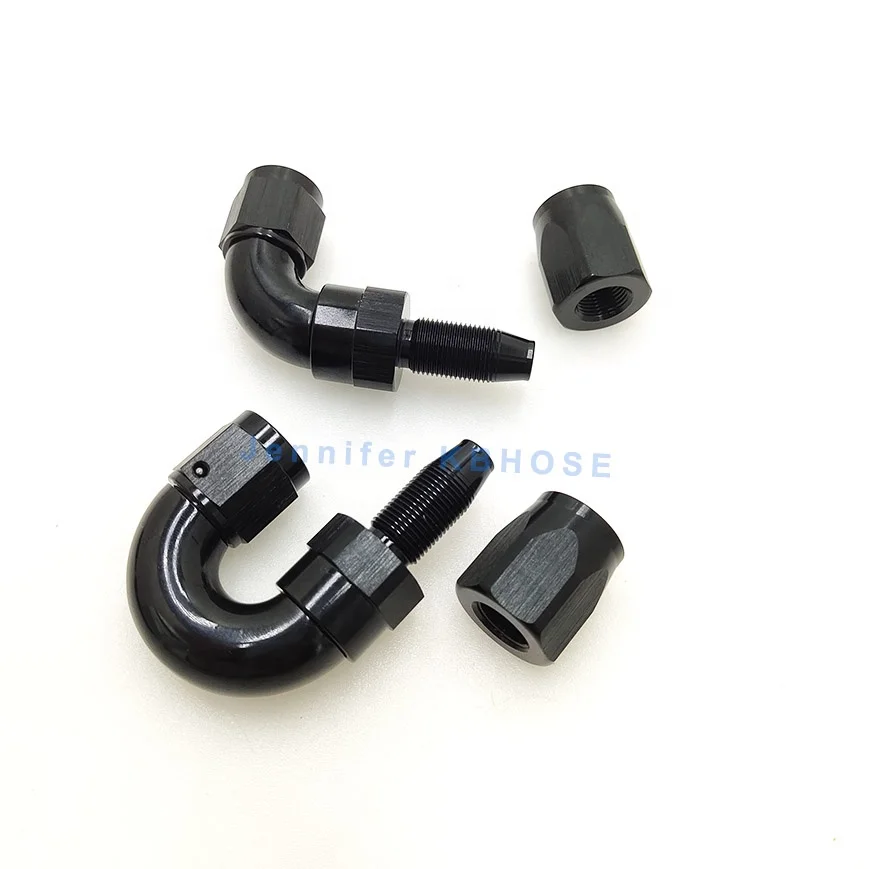 4AN 6AN 8AN 10AN 12AN 180 degree aluminum alloy ONE PIECE full flow swivel fuel oil rubber line AN hose end AN fitting Black