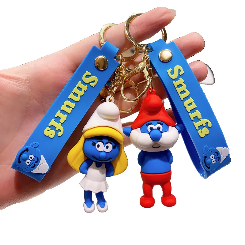 Fantasy Animated Movie Smurfs Toy Keychain Promotional Wholesale PVC Anime KeyChain Accessories Silicone Doll Small Gift Pendant