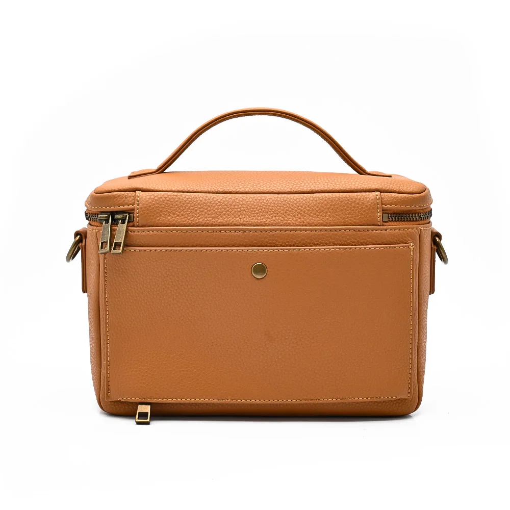 Custom Trendy Professional Brown Vegan Microfiber Leather Crossbody Camera Lens Bag for Photography