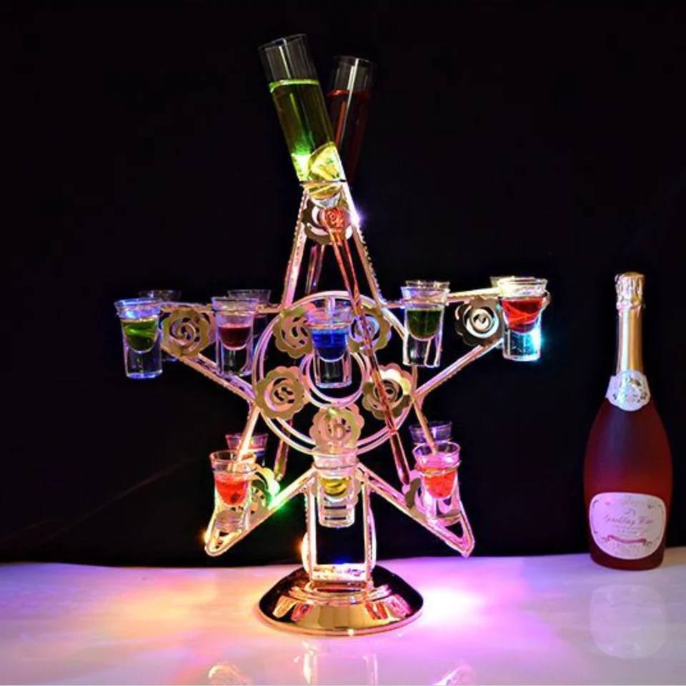 Водонепроницаемый светящийся светодиодный держатель для бокалов с пентаграммой и надписью Love, поднос для бокалов с 12 отверстиями