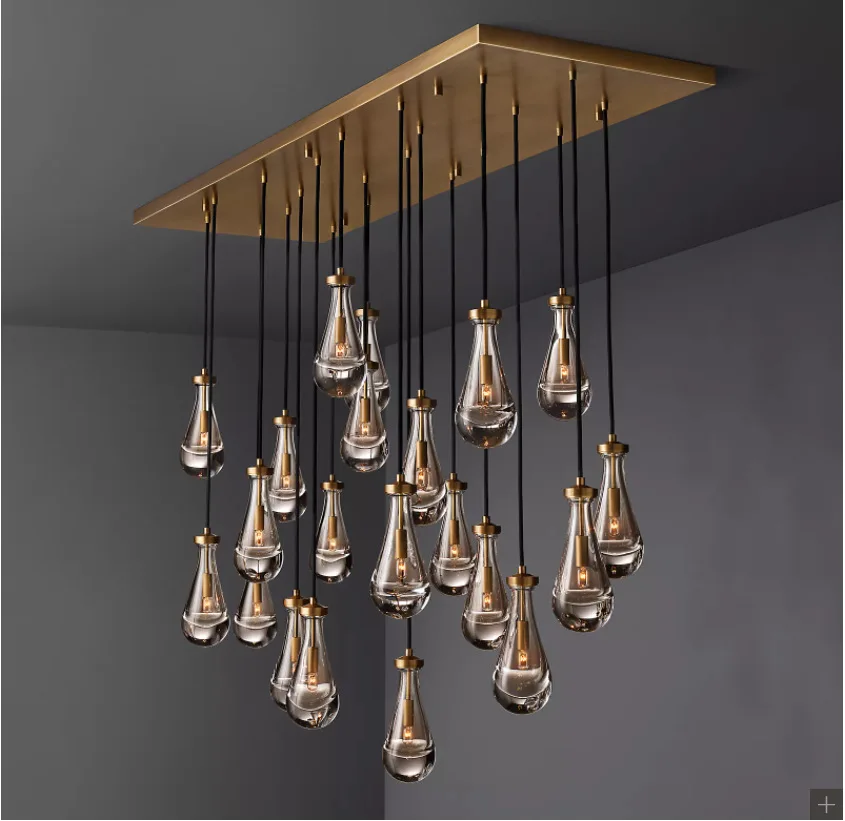 Modern Staircase Glass Pendant Water Drop Light LED Crystal Raindrop Chandelier For Long Lamp