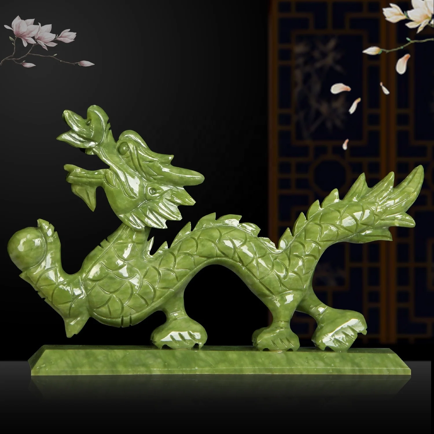 Natural green jade carving jade dragon statue,crystal dragon handicraft collection Dragon Statue Jade Zodiac Decoration Lucky