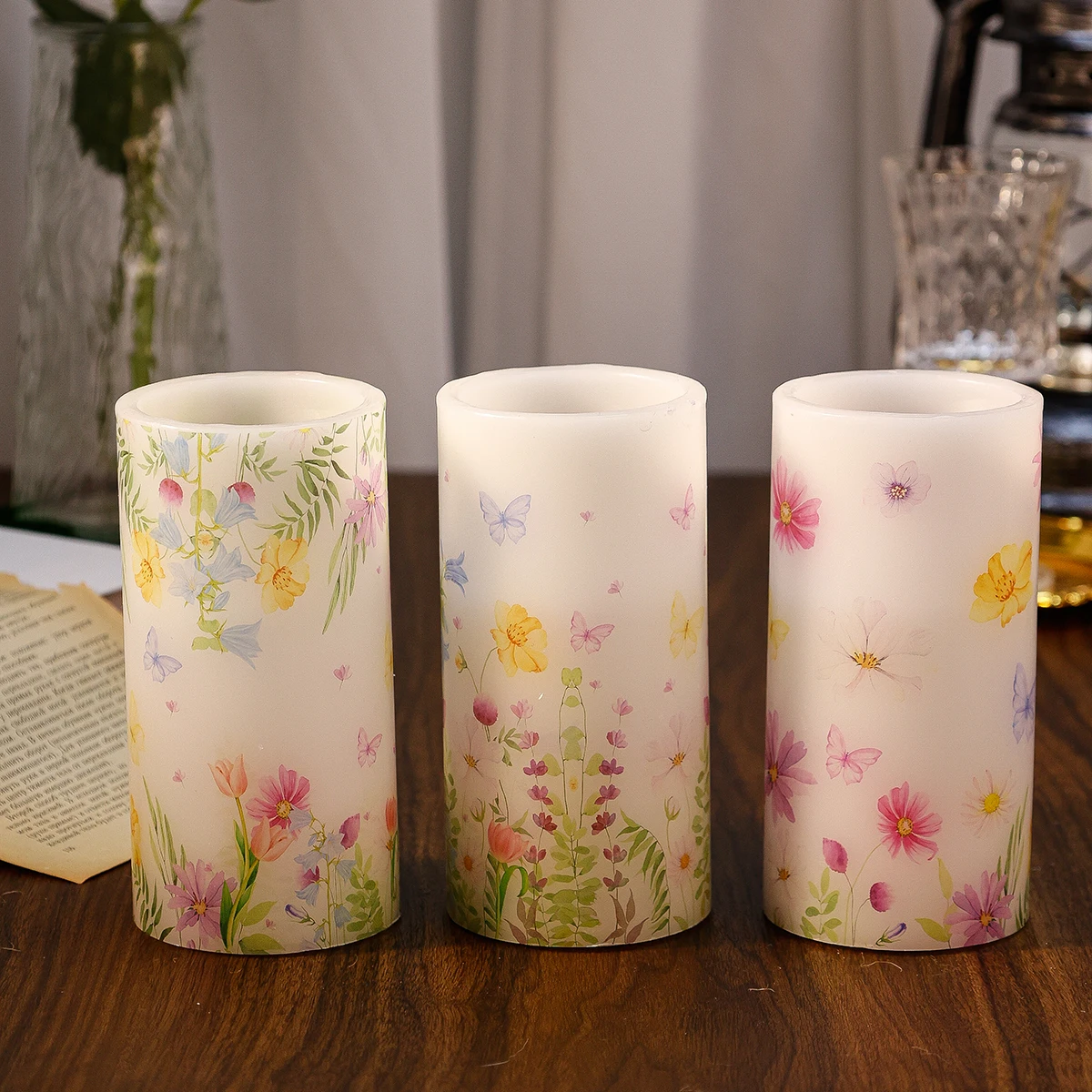 Rainbow remote-controlled spring LED candles flowers and butterfly Candle lamp battery powered gardens courtyard home decoration