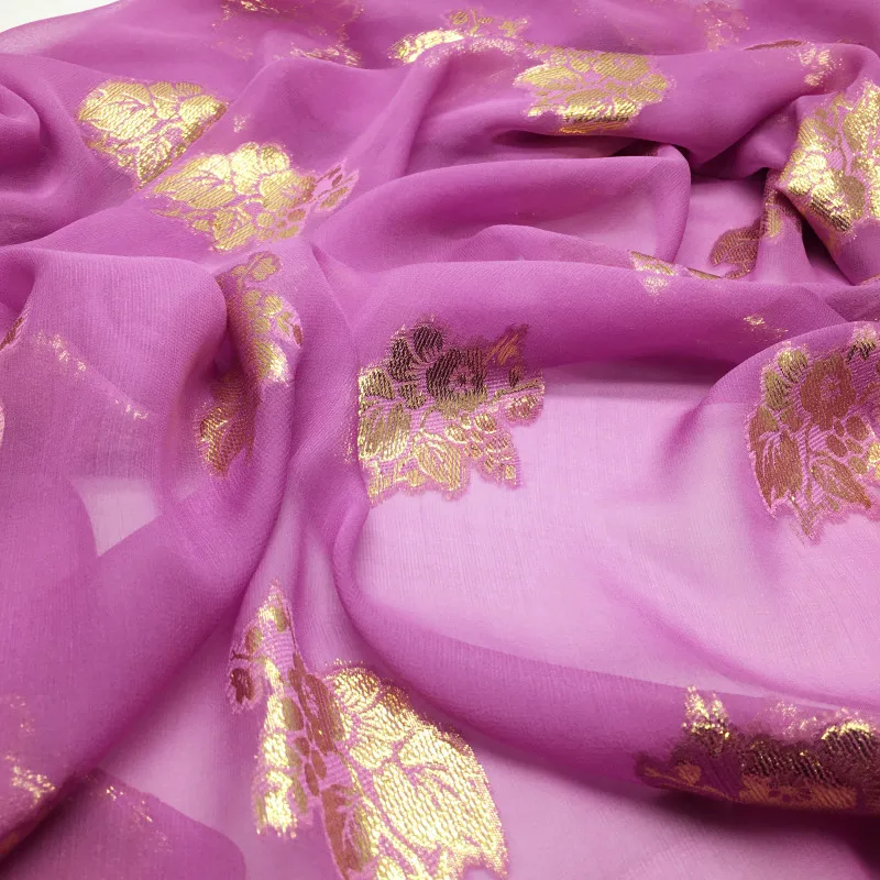 Metallic Silk Lurex Fabric 10mm Silk Georgette Fabric Jacquard Fabric with Gold Lurex