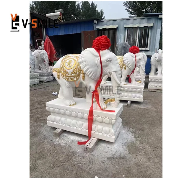 Hot Selling Outdoor Home Decor Life Size White Carving Stone Sculpture Marble elephant Statue
