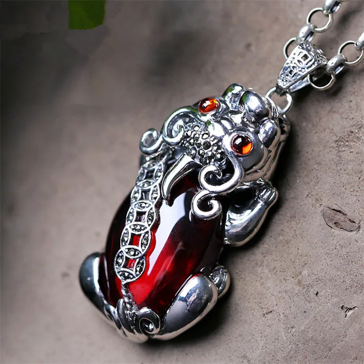 Wholesale Men Women Garnet Pendants S925 Silver Plated Pixiu Pendant Necklace