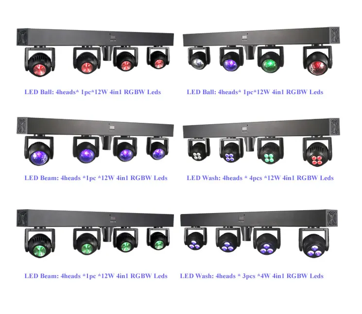 Professional  DJ Green Laser 4 Moving Head Beam Wash Ball RGBW LED  Light Bar