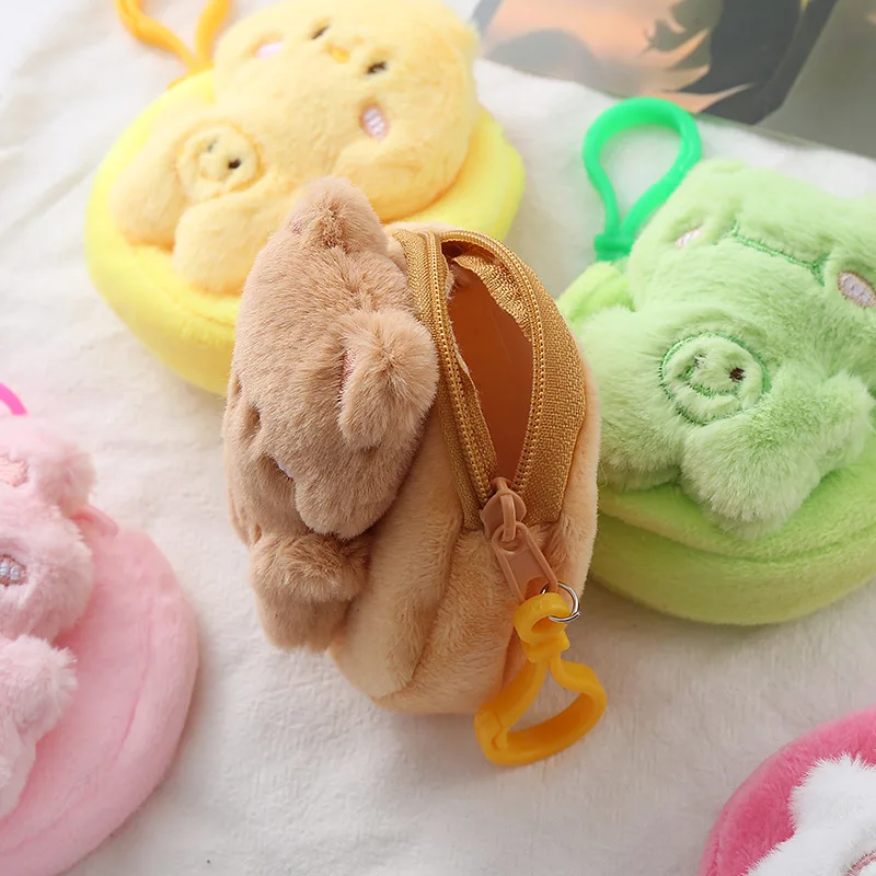 Creative Animal Bear Rabbit Panda Plush Coin Purse Keychain Cartoon Pendant Funny Mini Headphones lipstick Headphone Storage Bag
