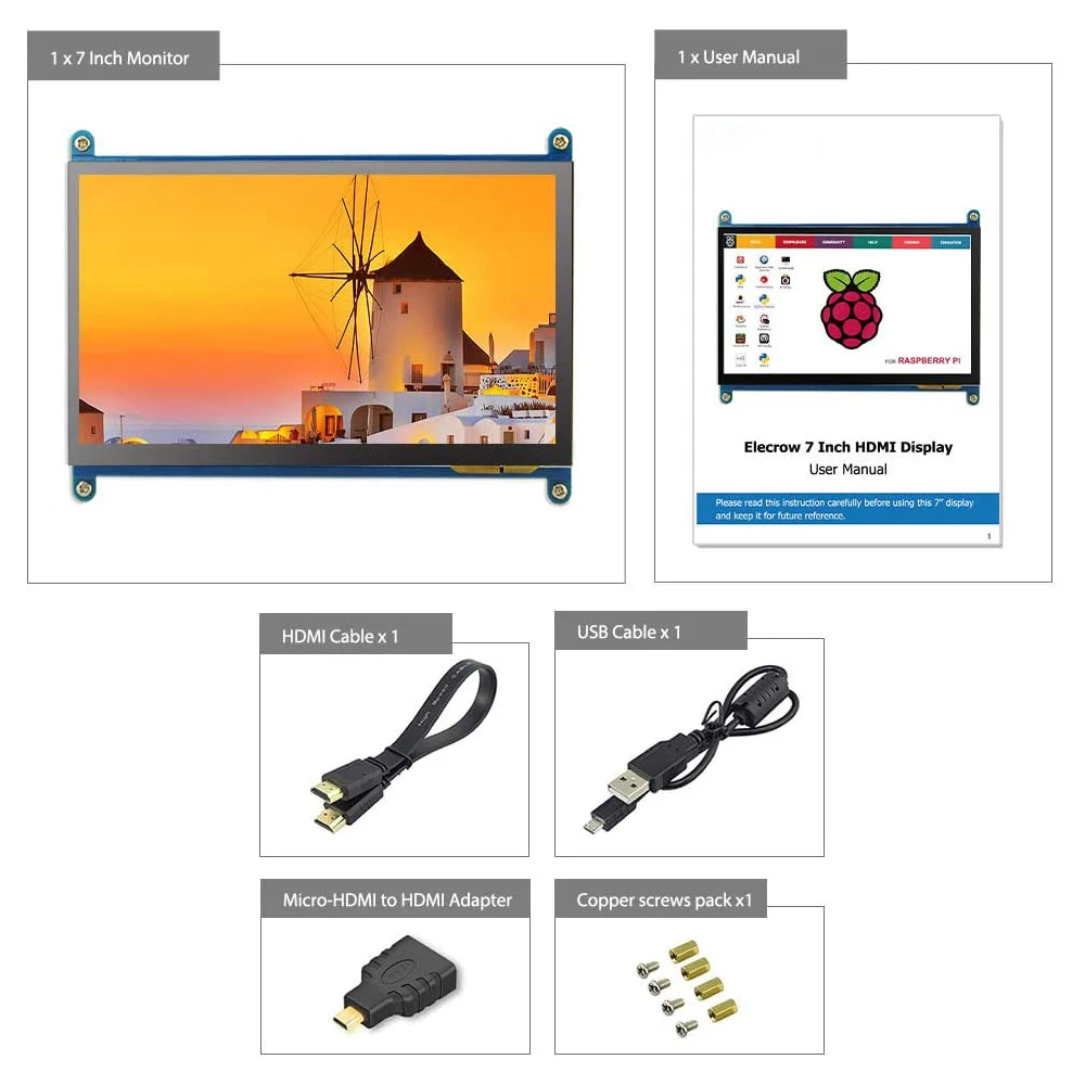 High Quality 7 Inch Touch Screen 800x480 Mini HDMI Monitor TFT LCD Display Compatible with Raspberry Pi 400 4 3B+ 3B Windows PC