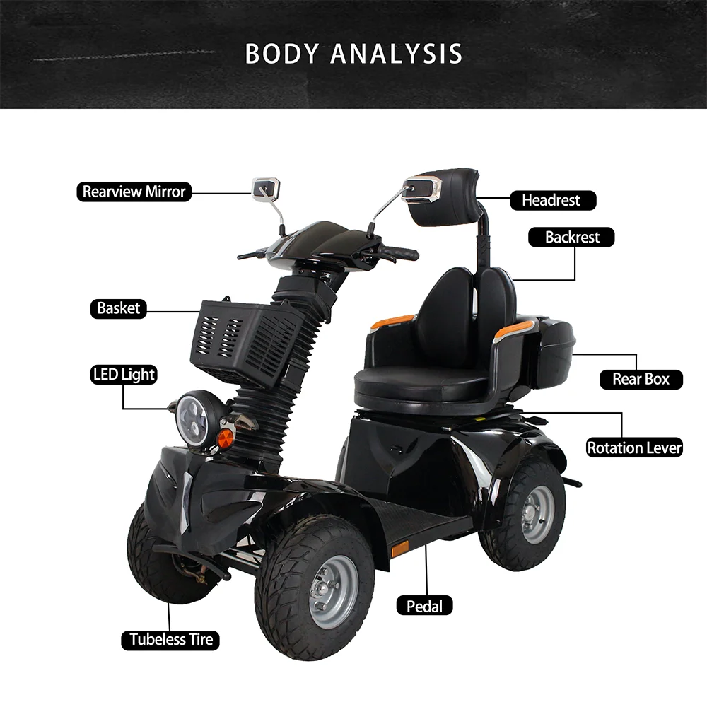 KSM-910B Comfortable and Convenient Electric Travel Double Seat Heavy Duty 4 Wheel Best Electric Mobility Scooter for Elderly