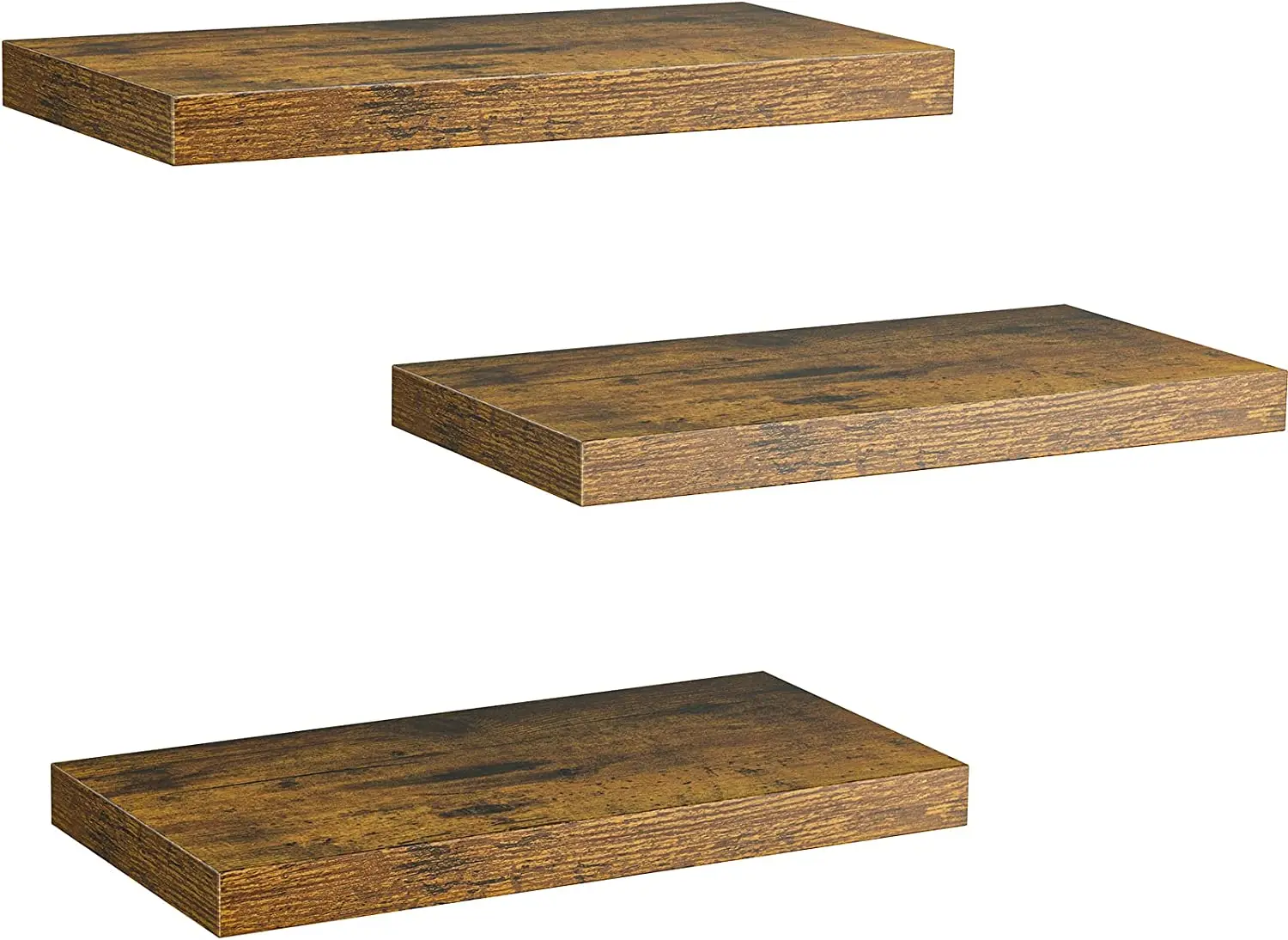 Floating Shelves Wall Mounted Shelf For Bathroom Bedroom Farmhouse Decor Shelf with Invisible Brackets Set of 3, Rustic Brown