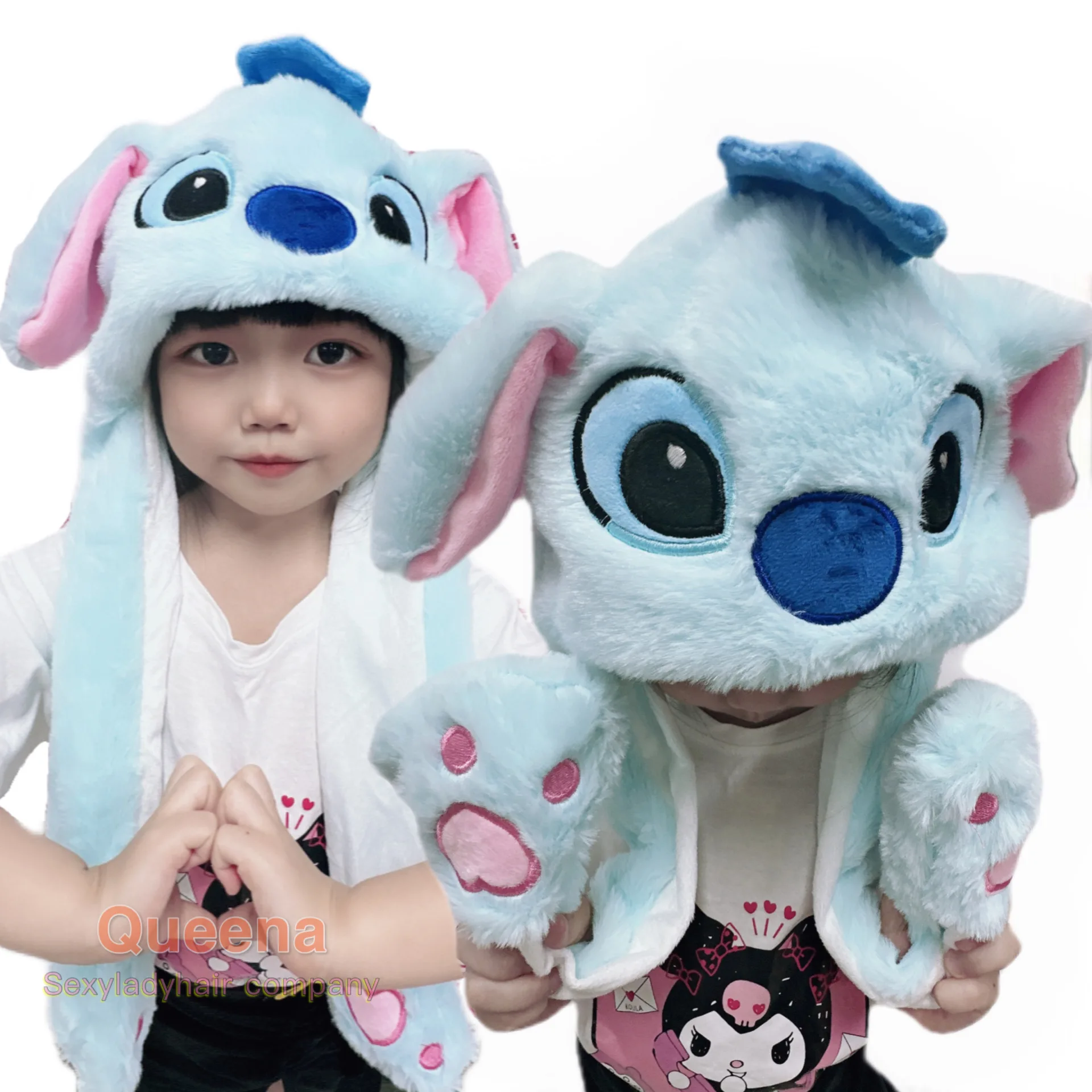Cute Cartoon stitch Character Winter Hat Cap custom plush hat girls Children kid winter bucket hat with moving ears