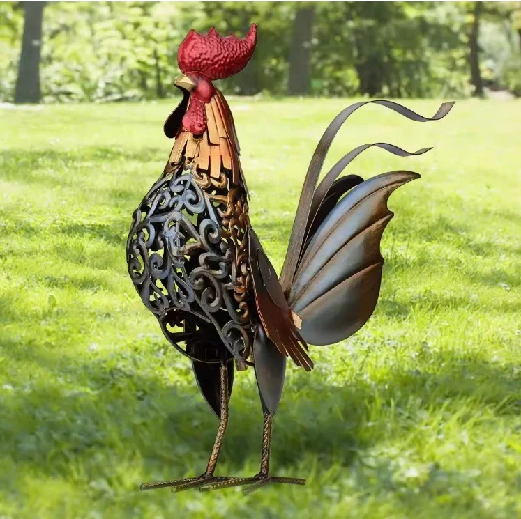 Customized Metal outdoor Rooster Garden Animal Sculpture decoration chicken Statue Patio Lawn Garden Ornaments