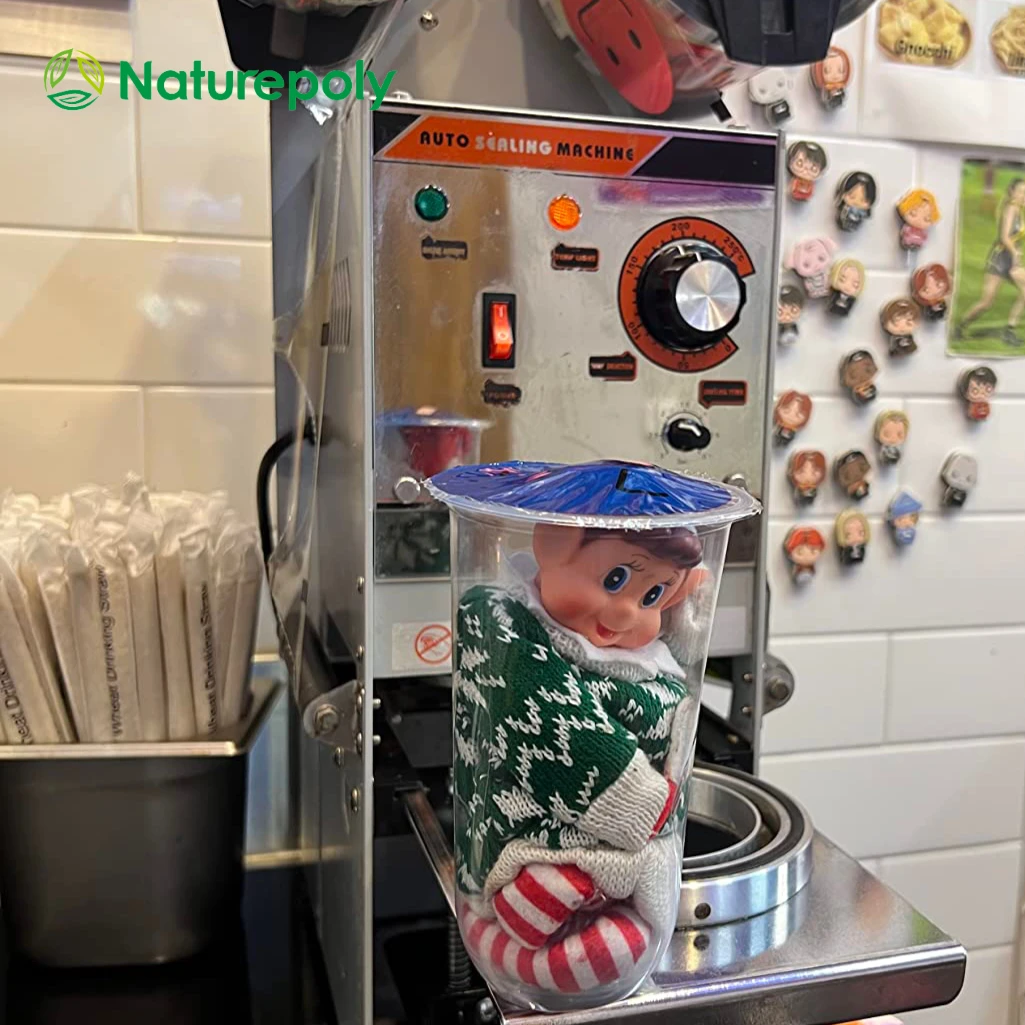 Wholesale Custom Logo Printed Logo  Easy to Peel Clear 90mm Bubble Tea Sealer Film Roll Milk Tea  Sealing Film for PLA&Paper Cup