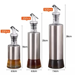 Factory Direct Glass Oil Dispenser Olive Bottle Stainless Steel Leak-Proof Soy Sauce Vinegar Cruet Storage Dispenser