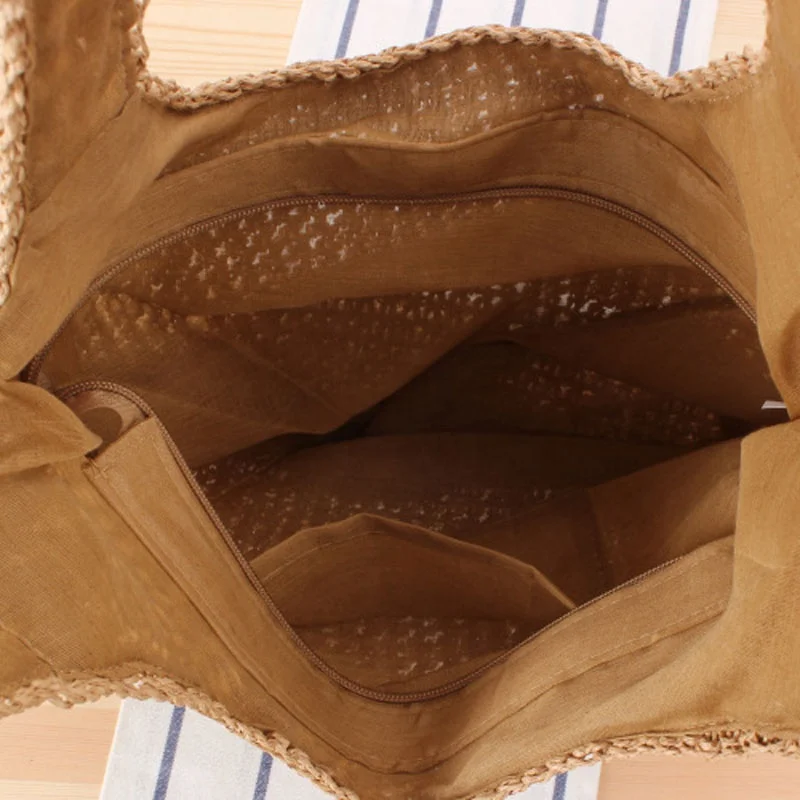 Custom Crochet Eco-friendly Straw Beach Bag Large Capacity Straw Women Handbags Summer Bohemian Shoulder Tote Bag