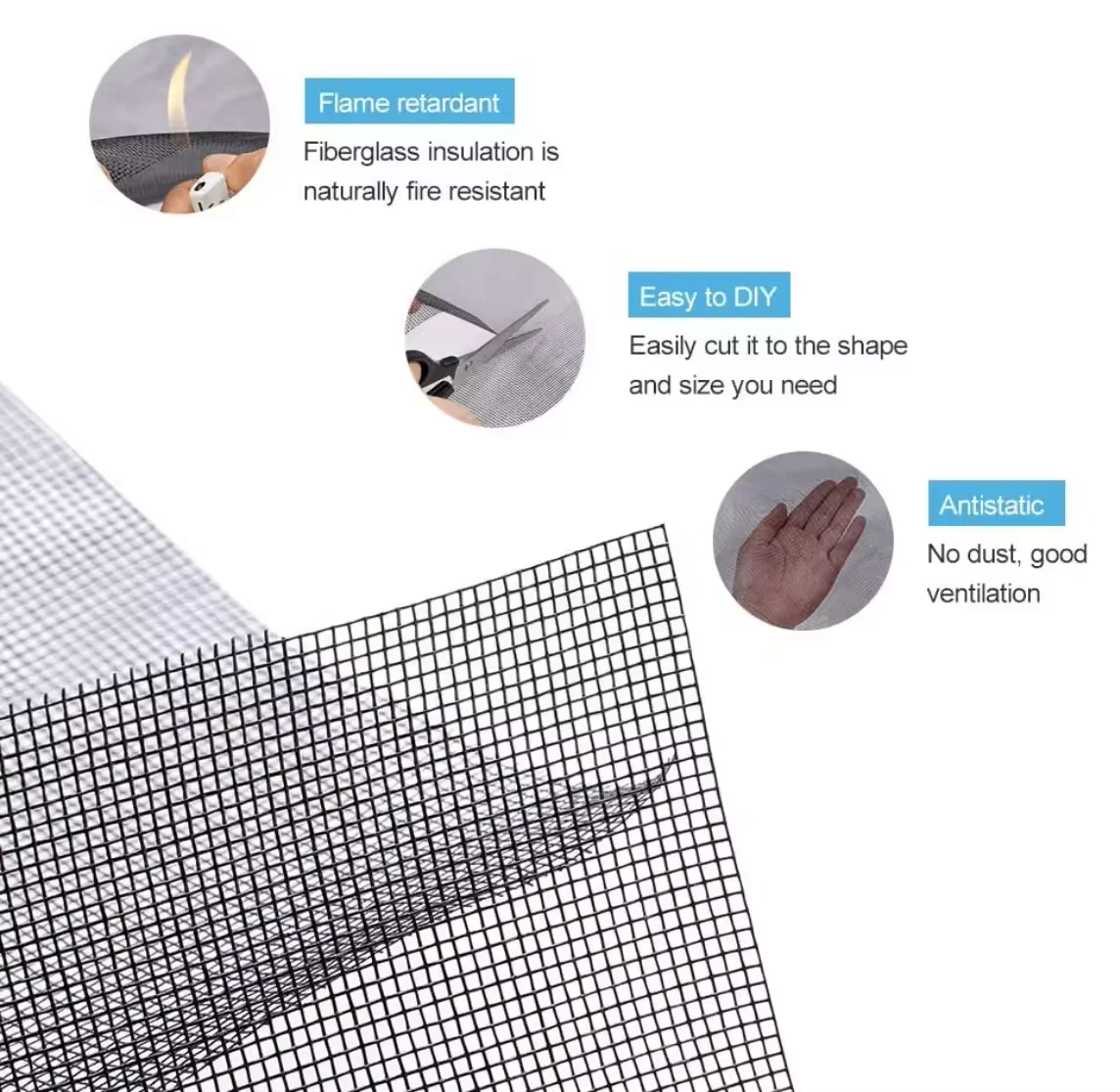 wholesale accessories anti mosquito fly bug window screen net mesh mosquito fiberglass net for windows and doors