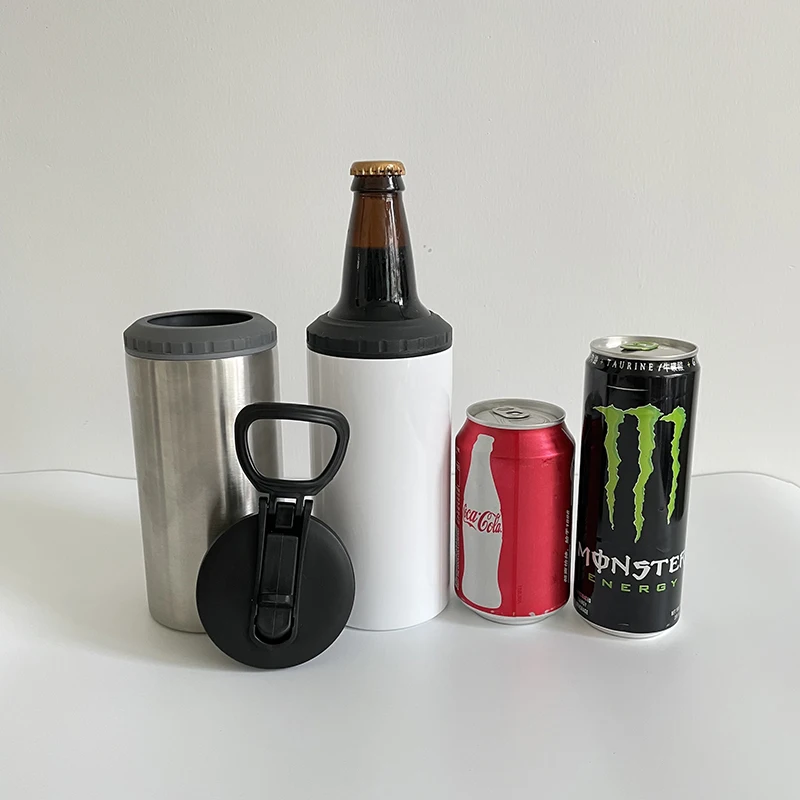 Склад в США 12oz пустая сублимационная белый DIY тонкие прямые обтягивающие может охладитель стакан с двумя крышками Двойной Два универсальная функция