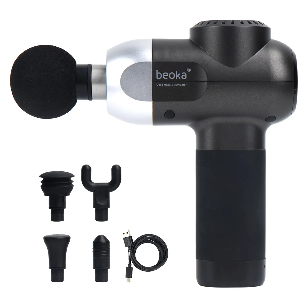 Beoka 2024 best selling portable usb body electric deep tissue muscle massage gun handle portable fascia gun with heat