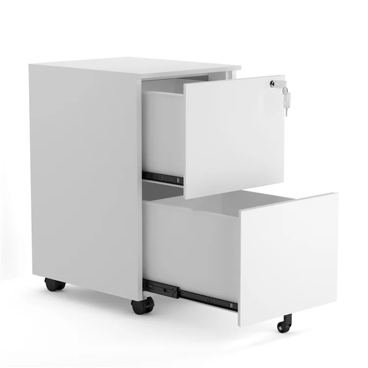 White 2 drawer office steel mobile filing cabinet lock mobile iron file cabinet  pedestal price for sale