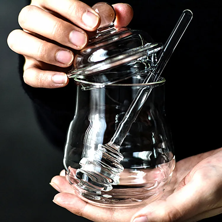 Handmade Glass honey jar honeycomb shape storge jar for the honey