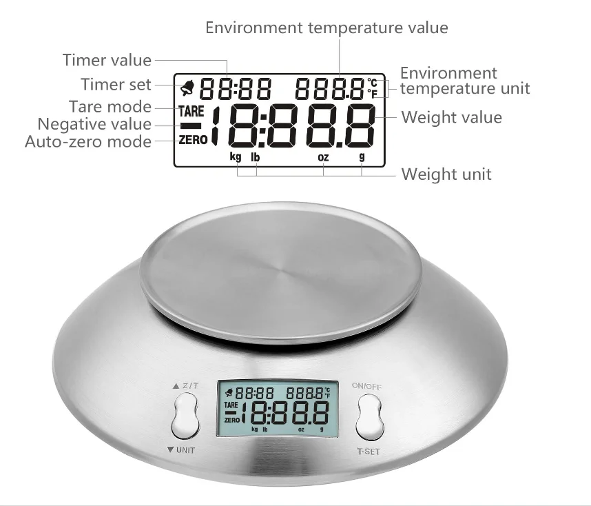 
Digital Kitchen Food Scales Stainless Steel Weighing Cooking Scales with Detachable Bowl 11lb/5kg LCD Display with Tare Function 