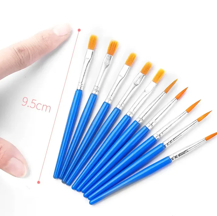 Blue Rod Flat Head round Hair Watercolor Brush Nylon and Plastic round Head Painting Handle for Art Oil Painting Wood Handle
