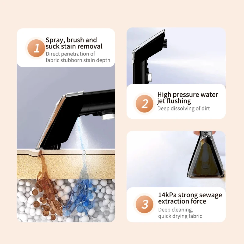 New design power off induction dry and wet vacuum cleaner separately added detergent sofa fabric carpet cleaning machine