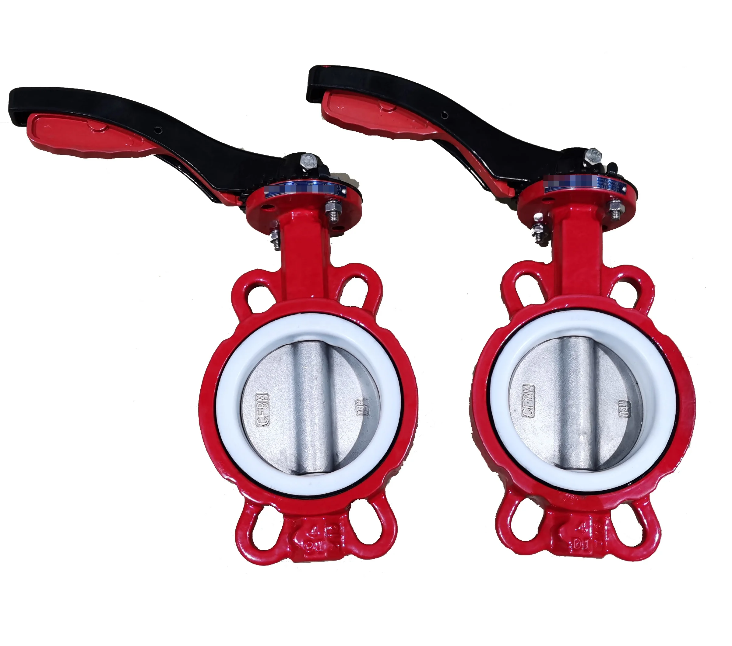 DN50-DN150 PN10 PN16 150LB JIS 10K PTFE Llined  Wafer Type Butterfly Valve with Aluminum Lever