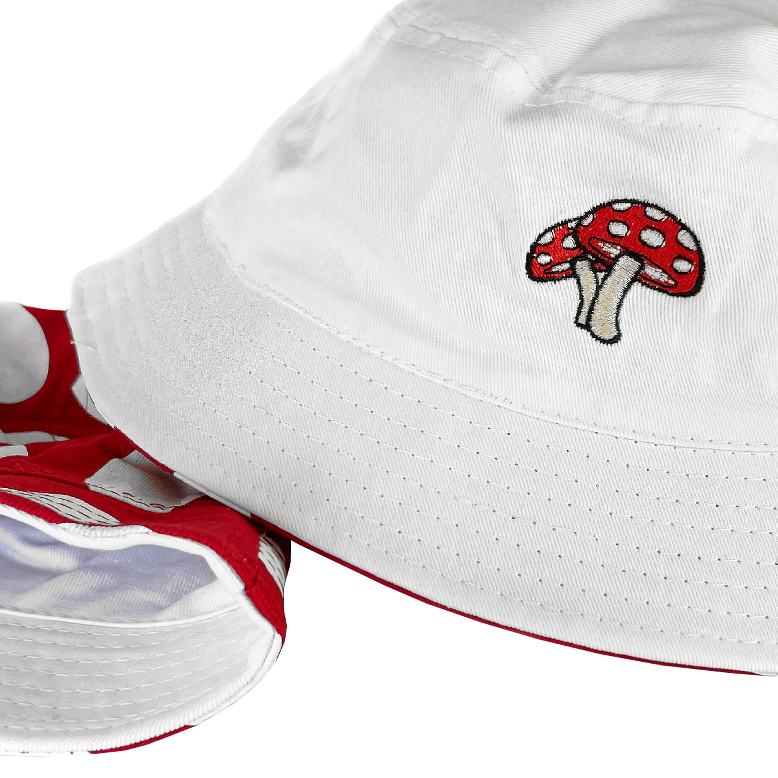 Unisex Print Double-Side-Wear Reversible Outdoor Hot Fun Summer Beach mushroom bucket hat