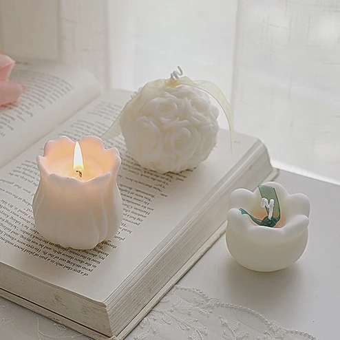 Hot Selling White Flower Shaped Candles Tulip Rose Ball Hydrangea Onion Candles Scented Candles