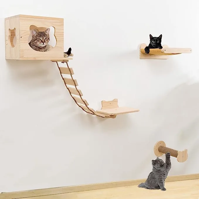 Cat Furniture Wooden Mounted Cat Shelf Indoor Furniture Cat Wall Shelves