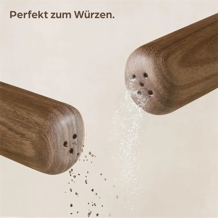 handmade natural acacia wood Salt and Pepper Shakers with saucer tray